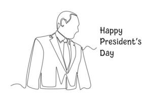 dessin continu d'une ligne vue latérale du président lors de la célébration de la journée des présidents. concept de la journée des présidents. illustration graphique vectorielle de dessin à une seule ligne. vecteur