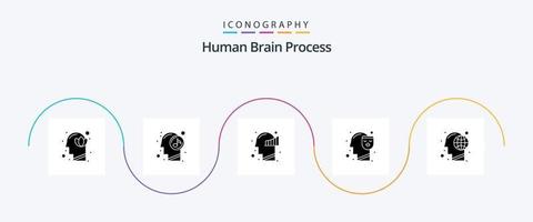 pack d'icônes de glyphe de processus de cerveau humain 5 comprenant la terre. content. détendu. pensée. statistiques vecteur