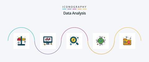 ligne d'analyse de données remplie de 5 icônes plates comprenant des données. puce électronique. dollar. Matériel. ébrécher vecteur