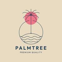 palmier ligne art logo minimaliste vecteur symbole avec conception d'illustration de la lumière du soleil