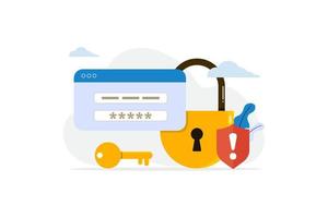 verrouillage du bouclier de sécurité, protection par mot de passe contre les cybercrimes, cryptage des données ou confidentialité confidentielle vecteur
