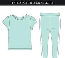 ensemble de vêtements de t-shirt et pantalons de survêtement vue arrière, modèle de croquis plat de mode. fichier vectoriel