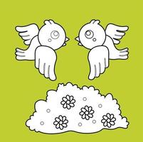 timbre numérique de dessin animé mignon oiseau et plantes vecteur