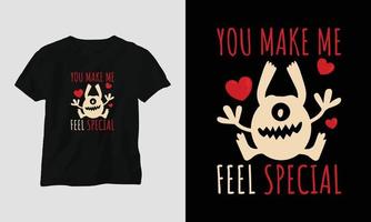 tu me fais me sentir spécial - conception de t-shirt de typographie de la Saint-Valentin avec coeur, chat et citations de motivation vecteur