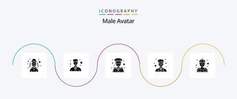 pack d'icônes glyphe 5 avatar masculin, y compris plombier. homme. avatar. prof. Maître vecteur