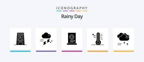 pack d'icônes de glyphe pluvieux 5 comprenant le soleil. lumière. pluvieux. nuage. meubles. conception d'icônes créatives vecteur