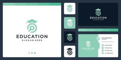 collège, diplômé, campus, création de logo d'éducation. et logo loupe. carte de visite vecteur