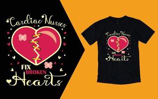 les infirmières cardiaques réparent le t-shirt des coeurs brisés, t-shirt infirmière saint valentin vecteur