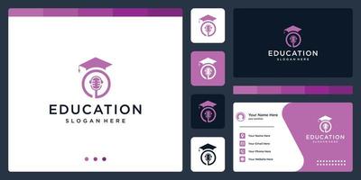 collège, diplômé, campus, création de logo d'éducation. et logo du micro. carte de visite vecteur