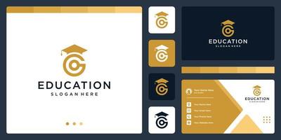 collège, diplômé, campus, création de logo d'éducation. et lettre initiale du logo g. carte de visite vecteur