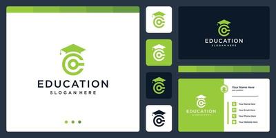 collège, diplômé, campus, création de logo d'éducation. et lettre initiale du logo c. carte de visite vecteur