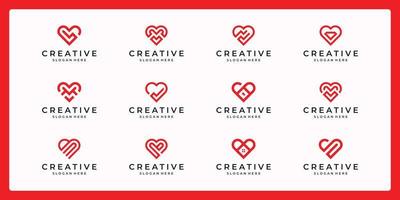collection de logos abstraits en forme de coeur avec diverses combinaisons. vecteur