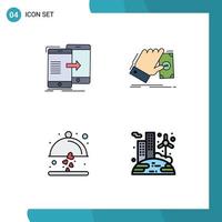 interface mobile filledline couleur plate ensemble de 4 pictogrammes d'éléments de conception vectoriels modifiables de nourriture de main de synchronisation de dollar de données vecteur