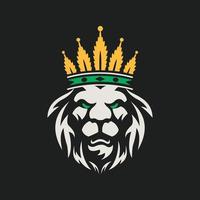 logo lion. visage de leo avec couronne de marijuana couleur or. icône de chat royal. illustration vectorielle. vecteur