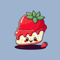 mignon gâteau aux fraises logo mascotte vecteur plat conception de dessert