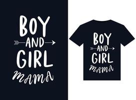 illustrations de maman garçon et fille pour la conception de t-shirts prêts à imprimer vecteur