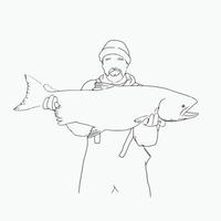 dessin au trait pêcheur, pêche pêcheur, poisson, dessin de contour, croquis simple, illustration masculine minimaliste, conception graphique vecteur