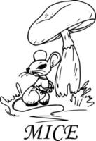 une souris avec des roughs et des fleurs. livre de coloriage d'illustration pour enfants de style doodle. vecteur