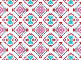 Ethnique abstrait fond mignon saint valentin amour coeur rose motif géométrique tribal ikat folk oriental natif motif traditionnel conception tapis papier peint vêtements tissu emballage impression vecteur rayure