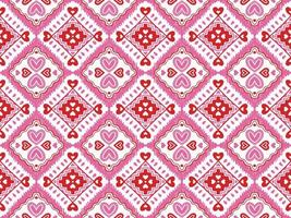 Abstrait mignon saint valentin amour coeur rose motif géométrique tribal ethnique ikat folk oriental natif motif traditionnel design fond tapis papier peint vêtements tissu emballage impression vecteur de rayures