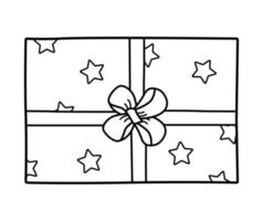 icône de cadeau avec archet. papier d'emballage d'élément de doodle de vecteur. emballage de boîte-cadeau pour les vacances. isoler sur une illustration de fond blanc. vecteur