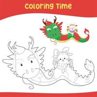 feuille de coloriage sur le thème du nouvel an chinois vecteur