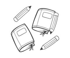 livre et crayon avec croquis dessinés à la main et style de contour vecteur