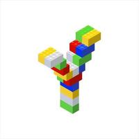 police isométrique fabriquée à partir de blocs de plastique de couleur. le créateur pour enfants. lettre y. illustration vectorielle vecteur