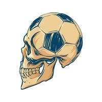 dessin d'un crâne humain combiné avec un ballon de football dans un style vintage. pour les communautés de fans, impression d'autocollants, t-shirts, souvenirs. illustration vectorielle. vecteur