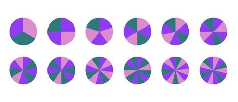 ensemble de cercles divisés en parties égales pour l'impression et la conception. illustration vectorielle. vecteur