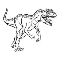 croquis linéaire de dessin animé de dinosaure allosaurus pour livre de coloriage isolé sur fond blanc. clipart vectoriel