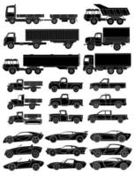 ensemble de vue latérale de voitures dessinées. silhouette noire avec des détails détaillés. illustration vectorielle vecteur
