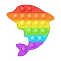 jouet popping jouet en silicone dauphin arc-en-ciel lumineux pour les fidgets. jouet de développement sensoriel à bulles addictif pour les doigts des enfants. illustration vectorielle isolée vecteur