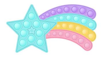 popping toy blue star avec une queue arc-en-ciel comme jouet en silicone pour les fidgets. jouet anti-stress addictif de couleur rose pastel. jouet de développement sensoriel à bulles pour les doigts des enfants. illustration vectorielle isolée vecteur