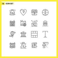 symboles d'icônes universels groupe de 16 contours modernes de connaissances de site Web de sac à provisions éléments de conception vectoriels modifiables sport manquants vecteur