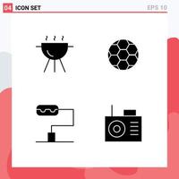 ensemble de 4 symboles d'icônes d'interface utilisateur modernes signes pour barbecue radio ball sport 85 éléments de conception vectoriels modifiables vecteur