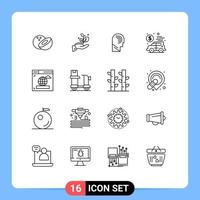 aperçu de l'interface mobile ensemble de 16 pictogrammes de navigateur web manipuler des éléments de conception vectoriels modifiables de voiture d'argent vecteur