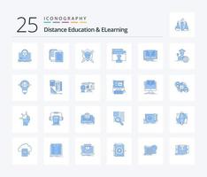 enseignement à distance et elearning 25 pack d'icônes de couleur bleue, y compris diplômé. avatar. wlan. lumière vecteur