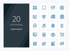 20 icônes de couleur bleu santé et médical pour la présentation vecteur