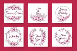 conception de cadre d'invitation de mariage fleurs et guirlande florale avec des arrière-plans élégants viva magenta vecteur