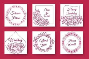 conception de couronne de fleurs et conception de cadre floral avec bordure de fleurs élégantes de carte d'invitation de mariage vecteur