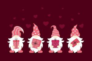 mignon gnome de la saint-valentin avec cadeau. conception de la saint valentin. illustration vectorielle isolée sur fond sombre. vecteur