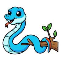 mignon, bleu, serpent, vipère, dessin animé, sur, branche arbre vecteur