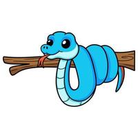 mignon, bleu, serpent, vipère, dessin animé, sur, branche arbre vecteur