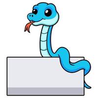 mignon, bleu, serpent, vipère, dessin animé, à, signe blanc vecteur