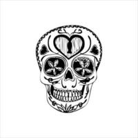 vecteur de crâne mexicain avec motif. croquis de conception de tatouage de crâne de style de tatouage old school. illustration en noir et blanc. illustration de crâne mexicain