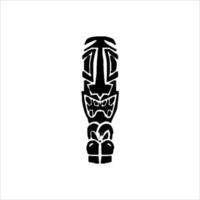 silhouette de l'icône de l'idole tiki. illustration simple d'une icône d'idole tiki pour la conception de sites Web isolée sur fond blanc, masque en bois tribal tiki, plante exotique tropicale et planche de bambou. Hawaï traditionnel vecteur