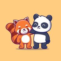 illustration d'icône vectorielle de dessin animé mignon panda et panda rouge. concept d'icône d'ami animal isolé vecteur premium. style de dessin animé plat