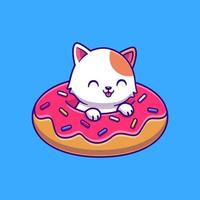 chat mignon avec illustration d'icône de vecteur de dessin animé de ballon donut. concept d'icône d'aliments pour animaux isolé vecteur premium. style de dessin animé plat