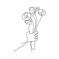 dessin au trait minimaliste de bouquet de fleurs, adapté à la décoration murale, aux cartes de voeux, aux cartes de visite, aux tasses, aux autocollants vecteur